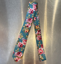 Men s Teal Floral Tie Pink Red Rose Flower Pattern Green Accent Pointed 58 Long
