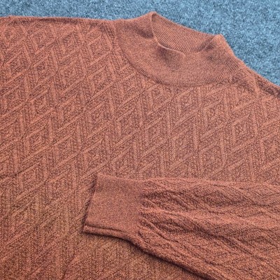 Marcello Italy Merino Wool Sweater Mock Neck Diamond Knit XL Burnt Orange Mens