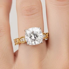 2.90 Ct Cushion & Round Cut Lab Grown Diamond Beaded Stackable Ring 14K Gold