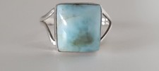 Sterling Silver 925 Larimar Ring 11 mm Square Design Size 8 EUC