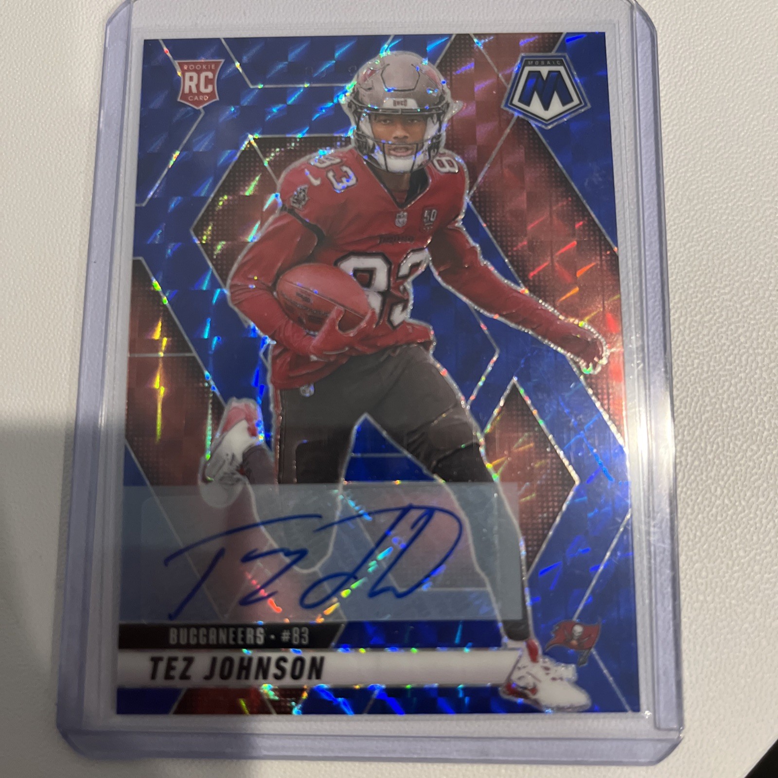 2025 Mosaic Football Rc Rookie Auto Blue Prizm Tez Johnson 67/99 #316