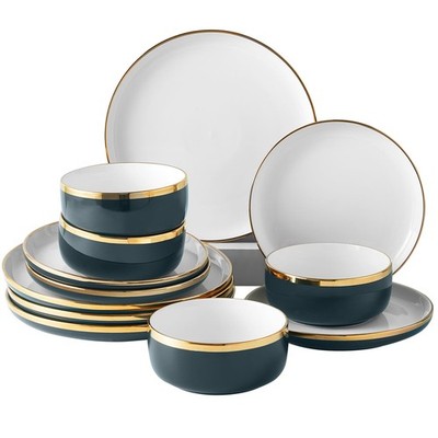 Pokini Porcelain Dinnerware Sets, 12 Piece Luxury China Plates and Bowls Sets...