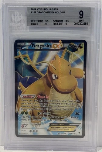 2014 XY Furious Fists Dragonite #108 Full Art Holo Beckett BGS 9 FRESH RECASE