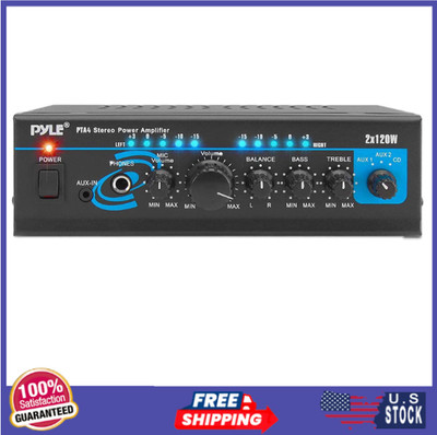 Pyle Home Audio 2x120 Watt Mini Stereo Power Amplifier System W/ Bluetooth PTA4
