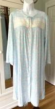NOS Vintage Miss Elaine Home - L - Long Nightgown -Blue Floral- Pockets - USA