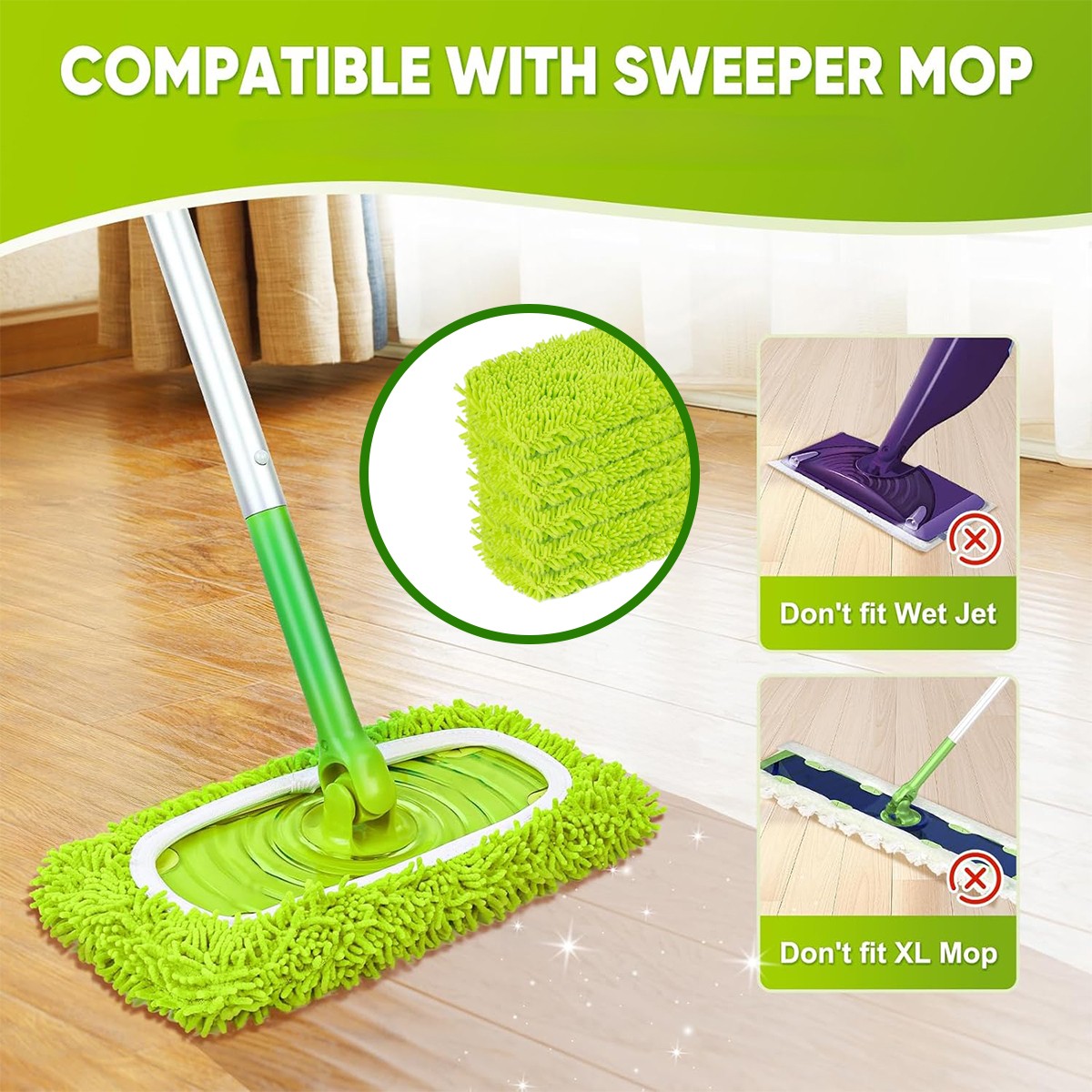 6 Reusable Sweep Cloths Microfiber Wet/Dry Mop Pads Fits Swiffer Sweeper Refills