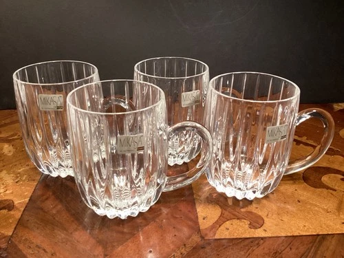 4 Mikasa Park Lane Mugs Cups Full Lead Crystal West Germany 4 3/8” New w Tags