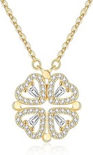 Women Four Leaf Clover Necklace Vintage Magnetic Folding Heart jewellery Gifts