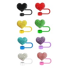 8pcs Colorful Heart Straw Caps Dustproof Silicone Covers with Sparkling