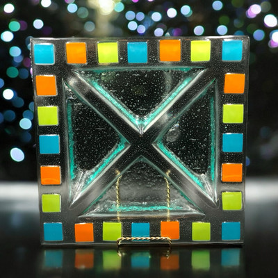 1980s Artglass Divider Platter. Stained Glass Dish