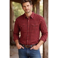 Polo Ralph Lauren Classic Western Shirt Mens Med Red Plaid Pearl Snap Long Y2K