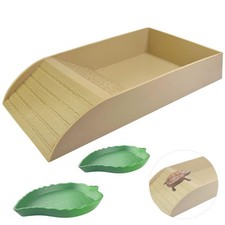 3 PCS Tortoise Food Dish Ramp Water Bowl Reptile Habitat Brown Amphibians