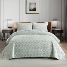 Velvet King Size Comforter Set Light Green Luxury Quilt 3PCS All Season