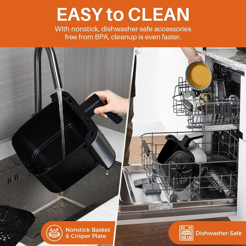Compact 4.5QT Air Fryer Oven with 1-Touch Digital Display, Space Saving & Non-Stick