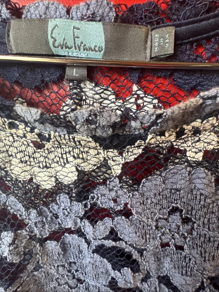 Top Eva Franco Encaje Peplum L Negro Crema Floral Transparente Elegante Anthropologie Foto 2 de 3