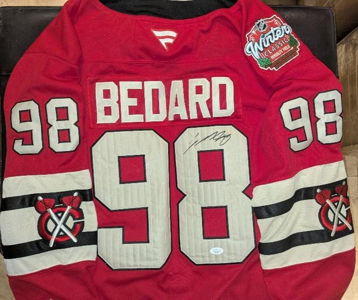 CONNOR BEDARD Autographed Signed Chicago Blackhawks 2025 WINTER CLASSIC JERSEY + JSA COA 