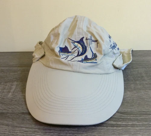 Guy Harvey Tropic Star Lodge Fishing Hat Long Bill Neck Flap Beige Strapback VTG