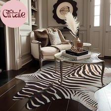 Zebra Print Area Rug Faux Skin Cowhide Animal Design Mat Faux Suede Indoor Floor