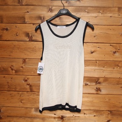 ICEBERG Tanktop Gr. 48 gebraucht (SA2813) Creme Vintage Damen