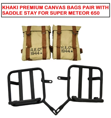 SACS EN TOILE PREMIUM KAKI AVEC SUPPORT DE SELLE POUR ROYAL ENFIELD SUPER... - Photo 1/4
