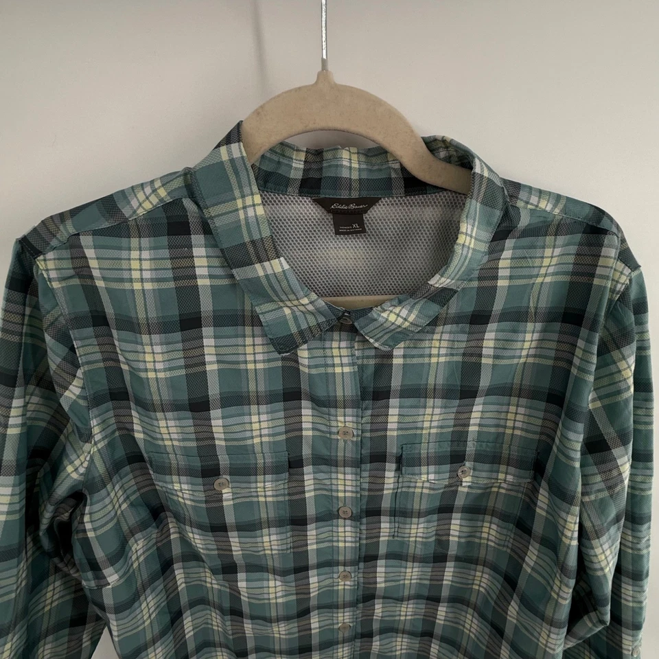 Camisa de rendimiento a cuadros XL Eddie Bauer para mujer secado rápido senderismo viaje al aire libre Foto 3 de 4