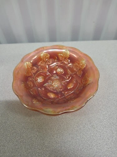 VINTAGE MILLERSBURG MARIGOLD CARNIVAL GLASS SMALL BOWL BLACKBERRY WREATH PATTERN