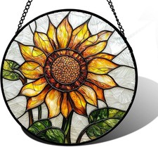 Stained Glass Window Hanging Sunflower Flower Suncatcher Ready to Hang Window