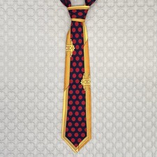 Nuevo con etiquetas Nuevo VITALIANO PANCALDI Corbata Italiana SEDA AZUL MARINO Y ROJO LUNARES DORADO FLORECER 2
