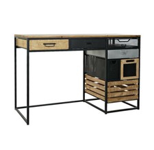 SCRIVANIA INDUSTRIAL SCRITTOIO VINTAGE NERO E LEGNO cm 110 x 45 H75 Stile urban 
