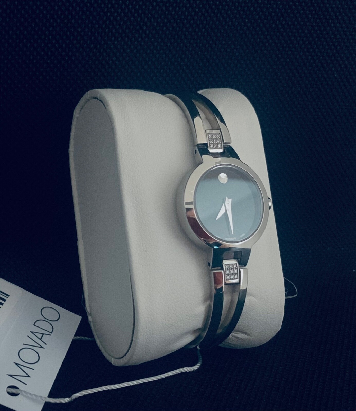 Movado Amorosa 0607154 Swiss Watch - 24mm Black Dial Stainless Steel Bangle - $995