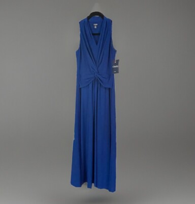 Chaps Womens Royal Blue Midi Fit & Flare Sleeveless Twist Front Dress |  eBay