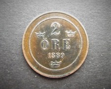 SWEDEN BRONZE 2 ORE 1889  / SNIFF'S  ANCIENT COINS T-4