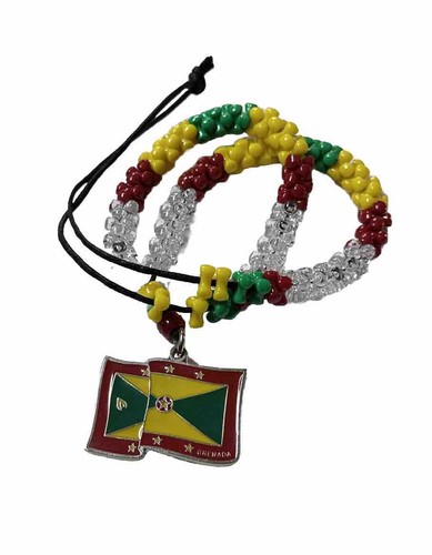 Grenada Flagge Perlen Halskette mit Lederschnur handmontiert neu - Bild 2 von 2