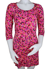Boden Dress Womens 6 Pink Red Polka Dot Print Jersey Knit Short Shift 3/4 Sleeve