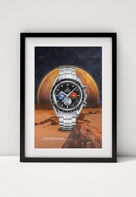 Omega Speedmaster moon to Mars print. Bold graphic art on canvas or Framed print