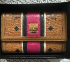 MCM Cognac Pink Black Visetos Tri-fold Wallet Excellent Condition  