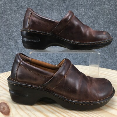 BOC Shoes Womens 7.5 M Peggy Clogs Wedge Slip On Brown Leather Round Toe Comfort