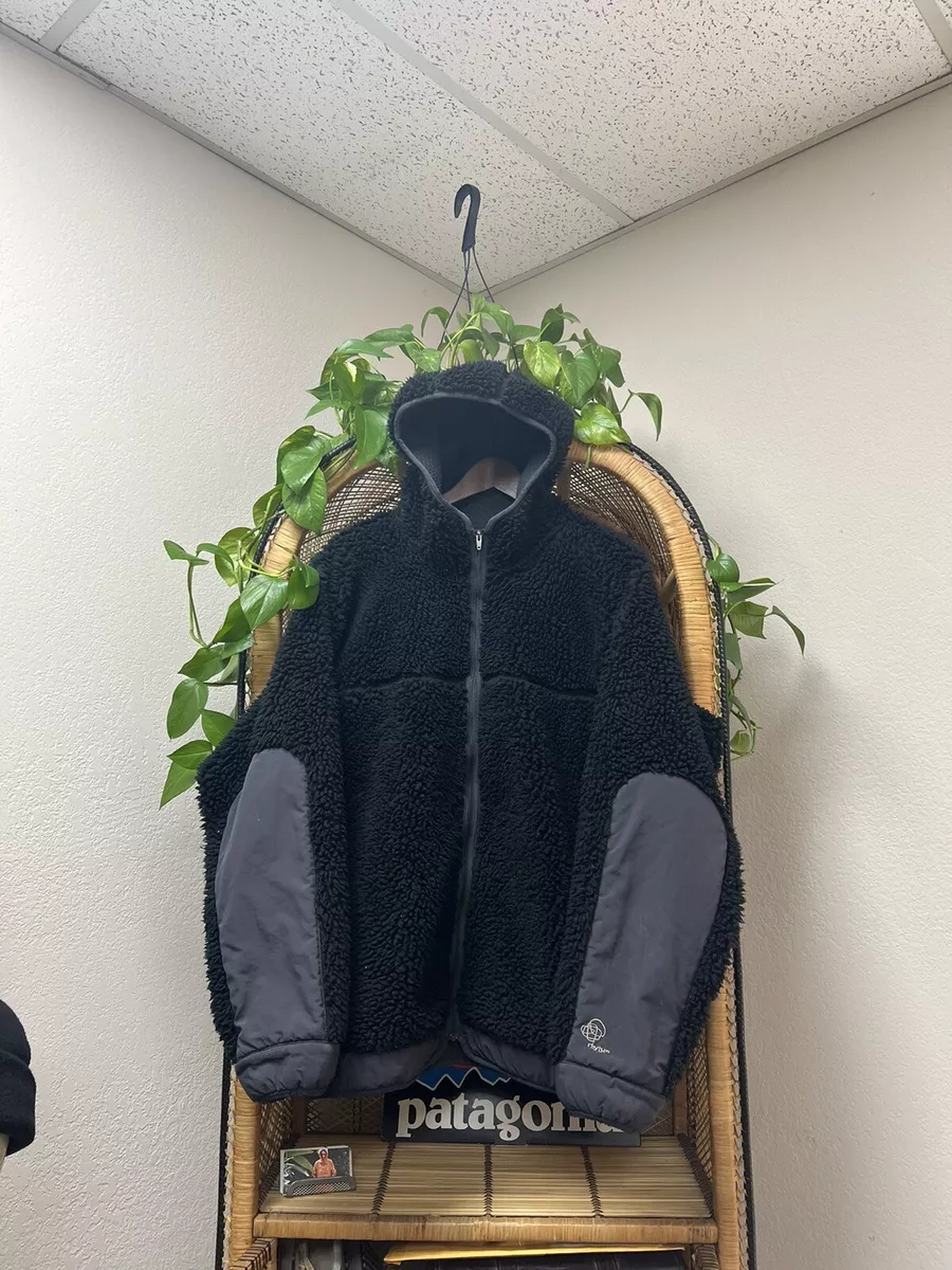 MINT Vintage Patagonia Rhythm Black Deep Pile Hoodie Fleece Jacket Made USA L