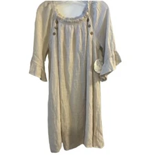 Naif Women's Beige 3/4 Sleeve Ruffle Boho Cottagecore Shift Dress Size M