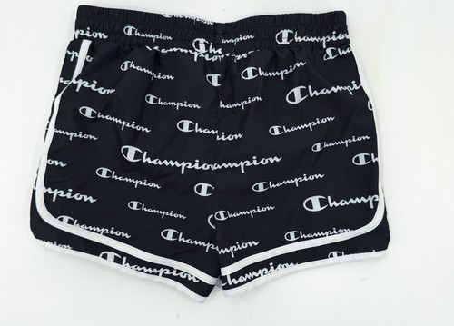 Champion Shorts Girls Youth Extra Large Black Lined Allover Logo Active Workout - Picture 3 of 16
