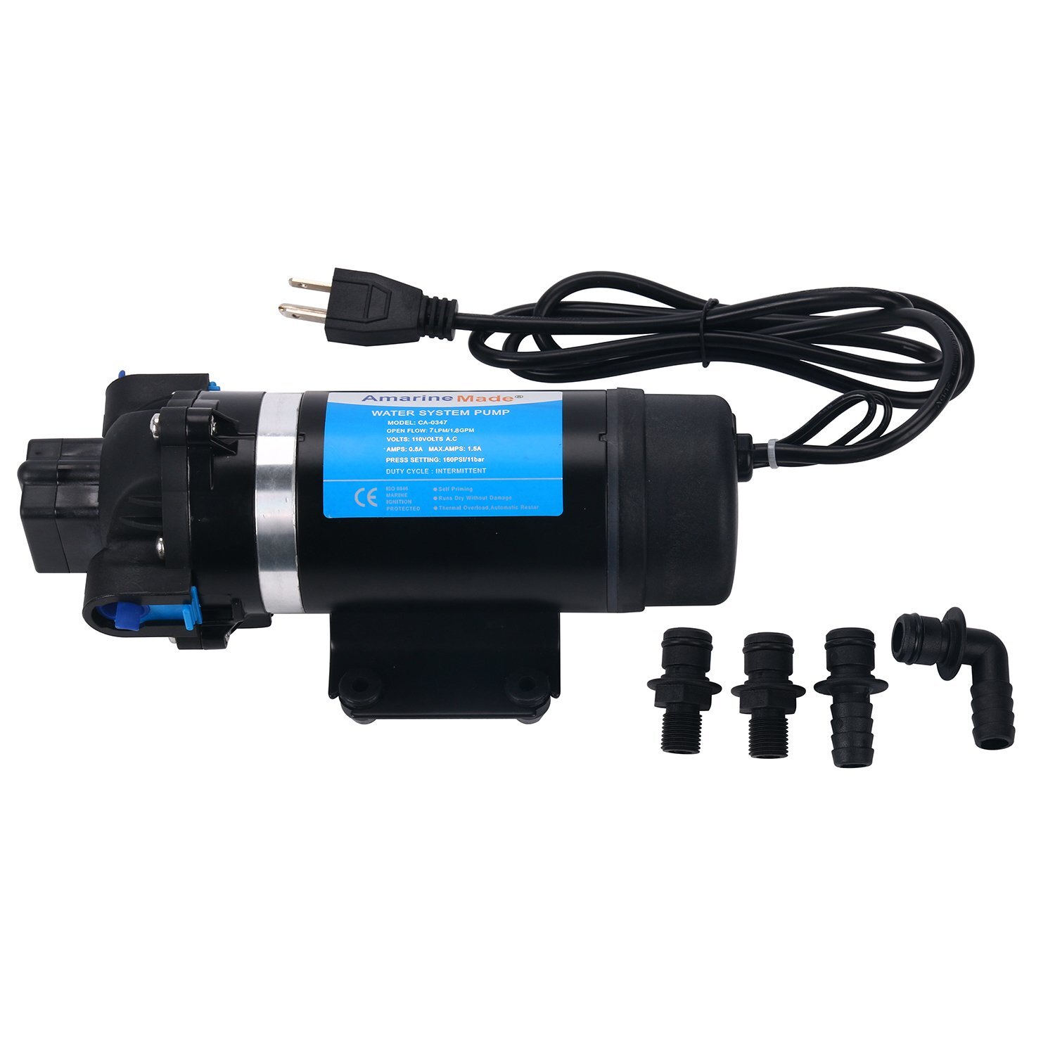 AC 110V Self Priming Water Pressure Pump,Fresh Water Washdown Pump 160PSI/11b...