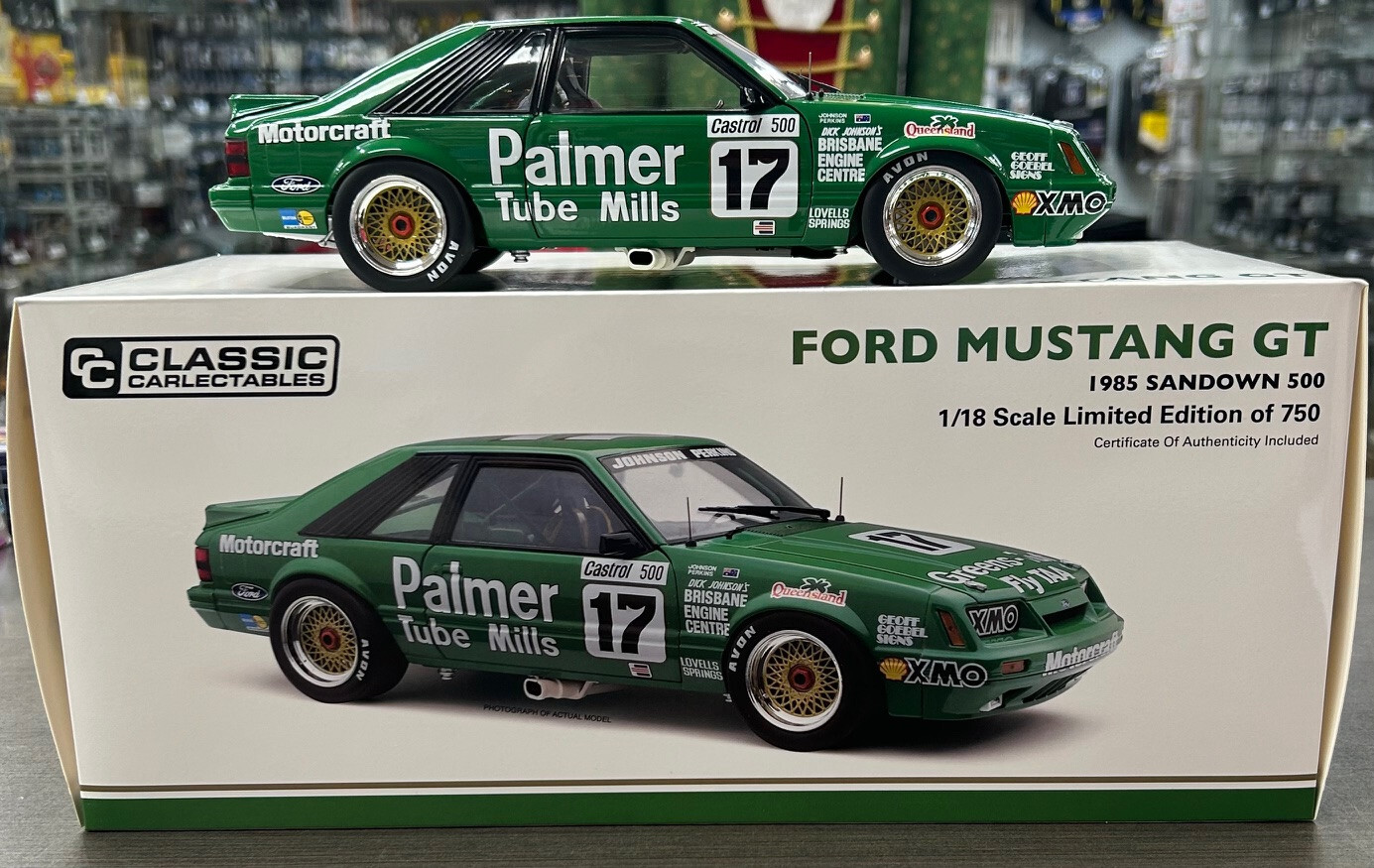 371232 1985 SANDOWN 500 JOHNSON PERKINS #17 FORD MUSTANG GT 1:18 SCALE MODEL CAR