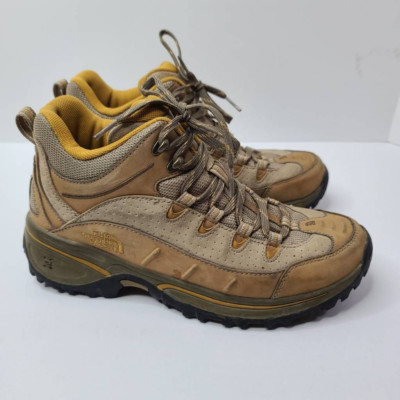 The North Face Womens Hiking Trail Boots Brown Yellow Lace Up Mid Top Mesh 10M
