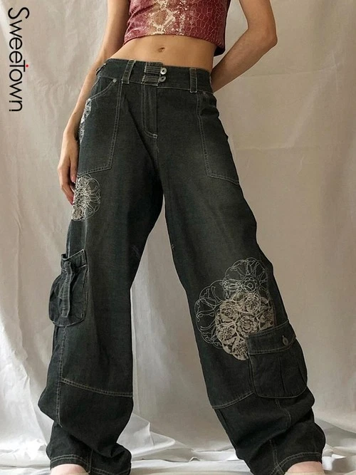 90s Vintage, Women's Denim Baggy Pants, Jean, Super Wide Legs Trousers,  INSCENE, Dark Blue, Streetwear, Big Pocket Front, M/L, Old School - Etsy