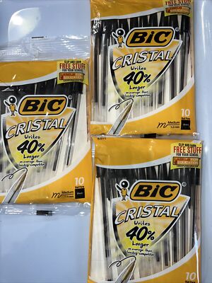 Bic Cristal Xtra Smooth Ball Pen Medium Black Ink 10ct. (Lot of 3)