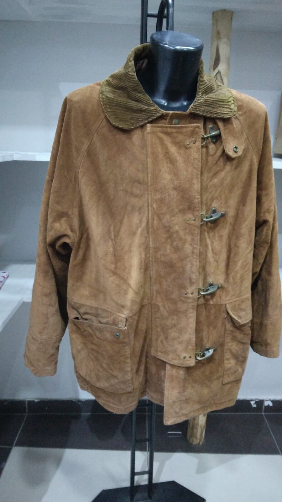 Brown Leather Jacket 4 Hooks Used Men Size 54 PGS145PI