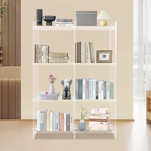 3 Tiers Bilateral Bookshelf Acrylic Narrow Corner Shelf Clear Organizer Modern