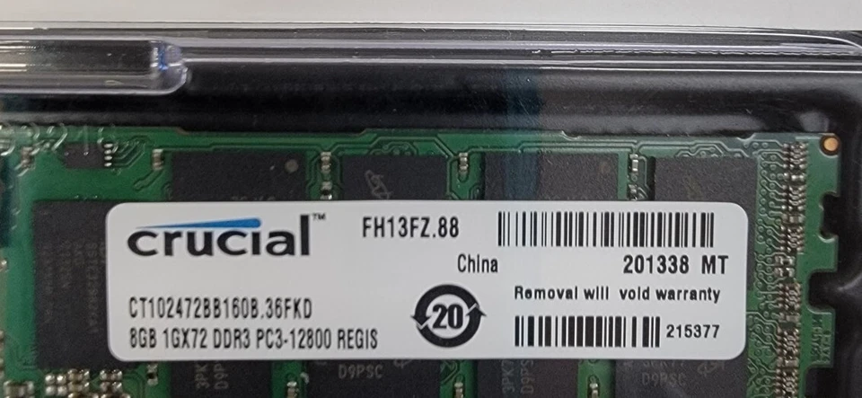 Micron - Crucial 1GX72 DDR3 PC3 12800 REGIS, 8GB 2Rx4 PC3-12800R-11-13-E2 - Image 3 of 3
