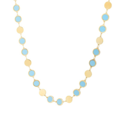 14k Yellow Gold 7.25'' Mirror Gem Link Chain Bracelet 4 grams -Paste of Turquoise