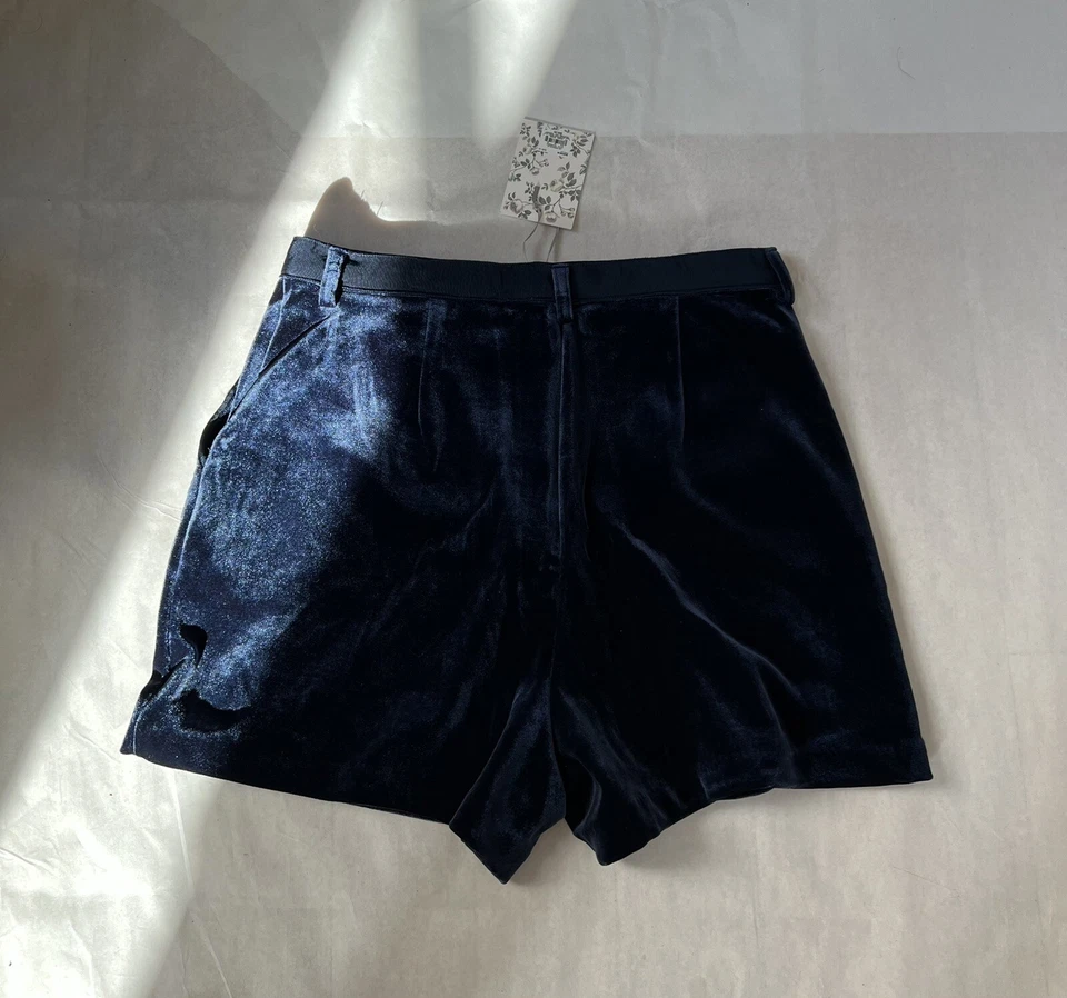 Pantalones Cortos Lauren Conrad Pasarela Terciopelo Floral Bordado Azul Talla 12 Nuevos con Etiquetas Foto 4 de 4